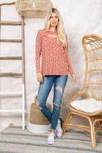 CUT OUT FRONT LONG SLEEVE FLORAL TOP