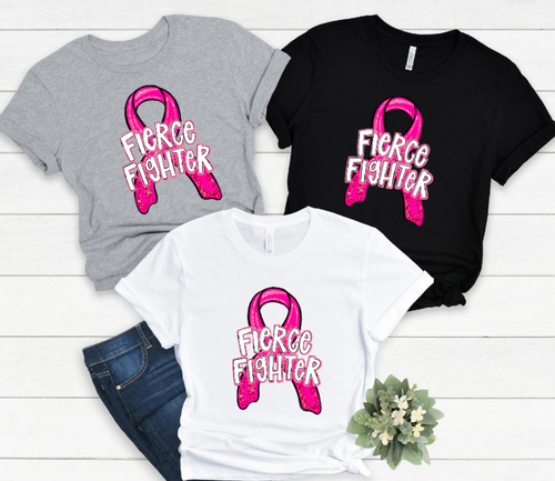FIERCE FIGHTER PINK GLITTER RIBBON AWARENESS - HTV TRANSFER