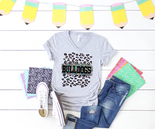 SILVER GLITTER LEOPARD SCHOOL SPIRIT - HTV TRANSFER