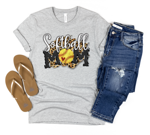 SOFTBALL MOM LEOPARD BACKGROUND SPORTS- HTV TRANSFER