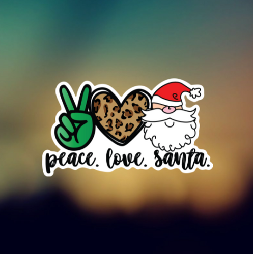 PEACE LOVE SANTA - PERMANENT ADHESIVE STICKER