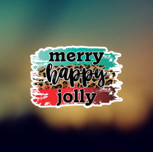 MERRY HAPPY JOLLY - PERMANENT ADHESIVE STICKER
