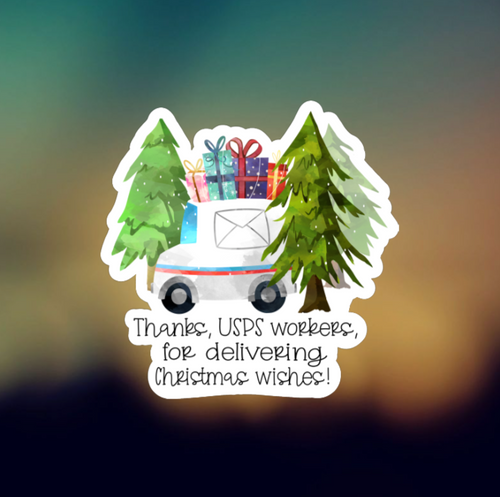 THANKS USPS CHRISTMAS WISHES - PERMANENT ADHESIVE STICKER