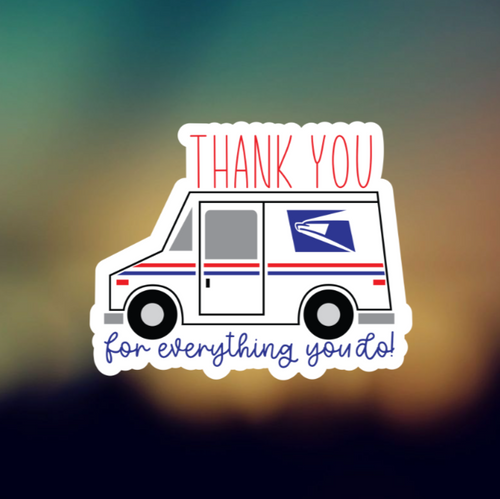 USPS MAIL TRUCK THANK YOU - PERMANENT ADHESIVE STICKER
