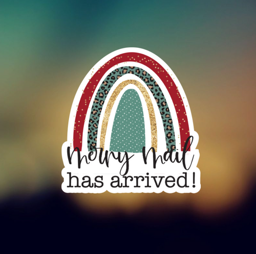 RAINBOW MERRY MAIL HAS ARRIVED - PERMANENT ADHESIVE STICKER