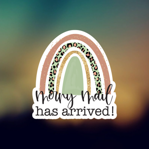 RAINBOW MERRY MAIL HAS ARRIVED - PERMANENT ADHESIVE STICKER