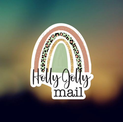RAINBOW HOLLY JOLLY MAIL - PERMANENT ADHESIVE STICKER