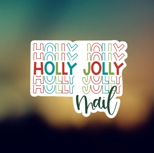 STACKED HOLLY JOLLY MAIL - PERMANENT ADHESIVE STICKER