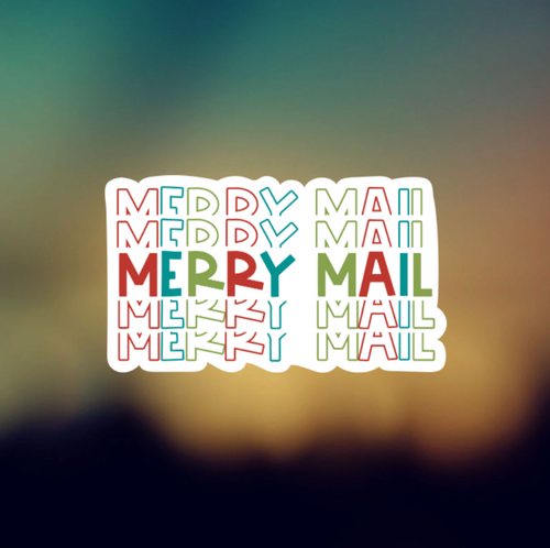 STACKED MERRY MAIL - PERMANENT ADHESIVE STICKER