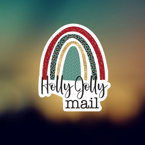 RAINBOW HOLLY JOLLY MAIL - PERMANENT ADHESIVE STICKER