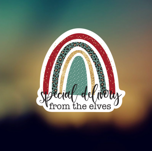 RAINBOW SPECIAL DELIVERY FROM THE ELVES  - PERMANENT ADHESIVE STICKER