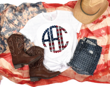MONOGRAM GLITTER FLAG PATRIOTIC - HTV TRANSFER