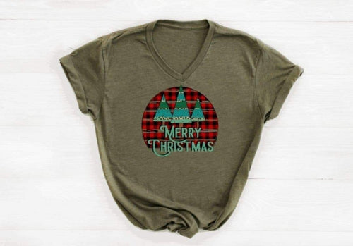 MERRY CHRISTMAS / 3 CHRISTMAS TREE PLAID - HTV TRANSFER