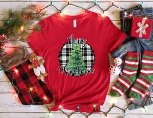 MERRY CHRISTMAS WHITE BLACK PLAID - HTV TRANSFER